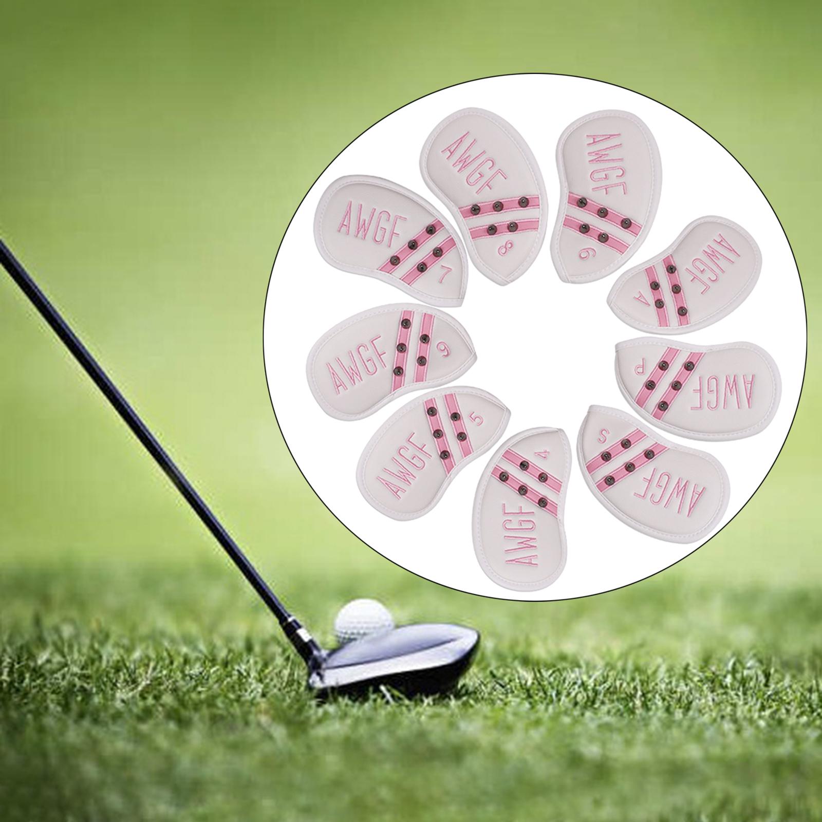 9 Pieces Club Head Covers Waterproof Leather 4-9,P,S,A Golf Iron Headcover White