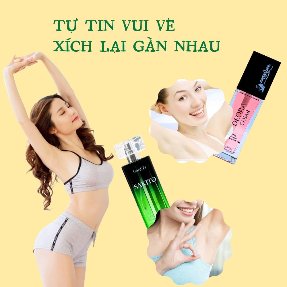 COMBO Xịt Khử Mùi DEORA CLEAR & SAKITO 50ml, Khử Mùi Hôi Nách, Ngăn Tiết Mồ Hôi, Không Ố Vàng Áo