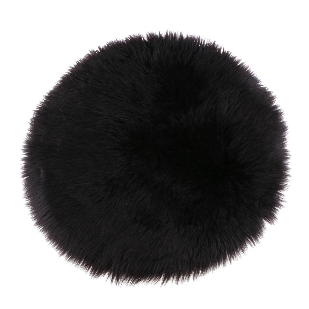 2X Seat Cushion Faux Fur Mat Artificial Pad Sofa Chair Stool Car Black 40cm