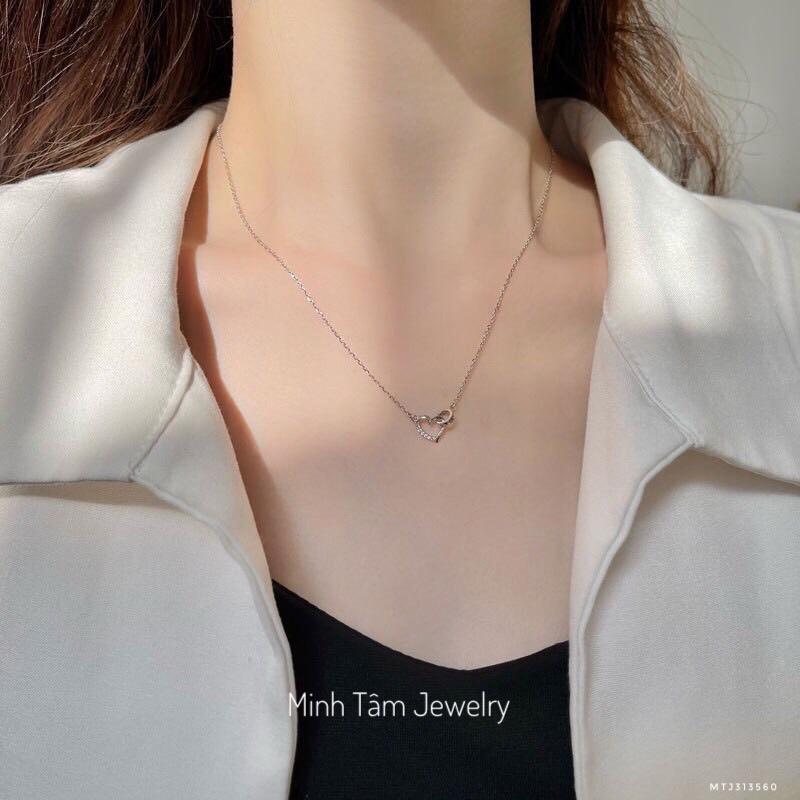Dây chuyền bạc nữ Minh Tâm Jewelry,Vòng cổ bạc trái tim nạm đá xi kim