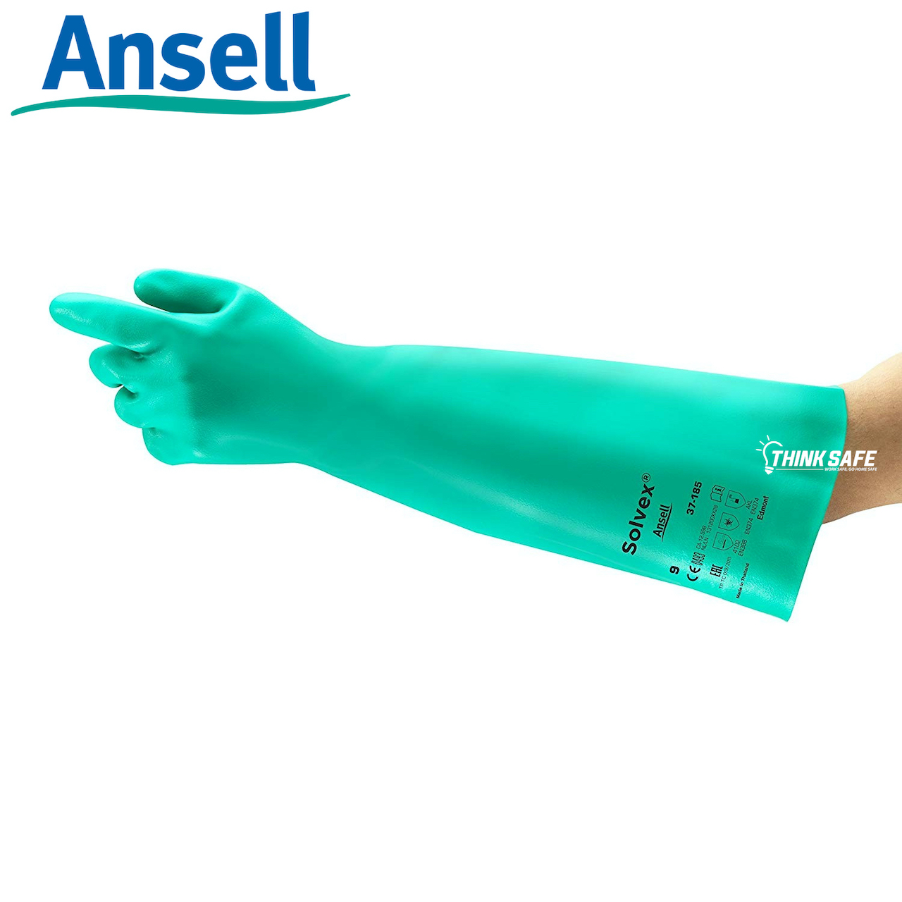 Găng chống hóa chất Ansell 37-185 găng tay cao su nitrile - chống hóa chất - axit - dầu nhớt siêu dài 45,5cm (Màu xanh)