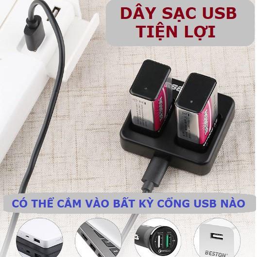 Pin sạc 9V Beston Li-Ion dung lượng cao, bộ sạc pin vuông dùng cho micro, đồng hồ vạn năng, chuông báo động, đồ chơi