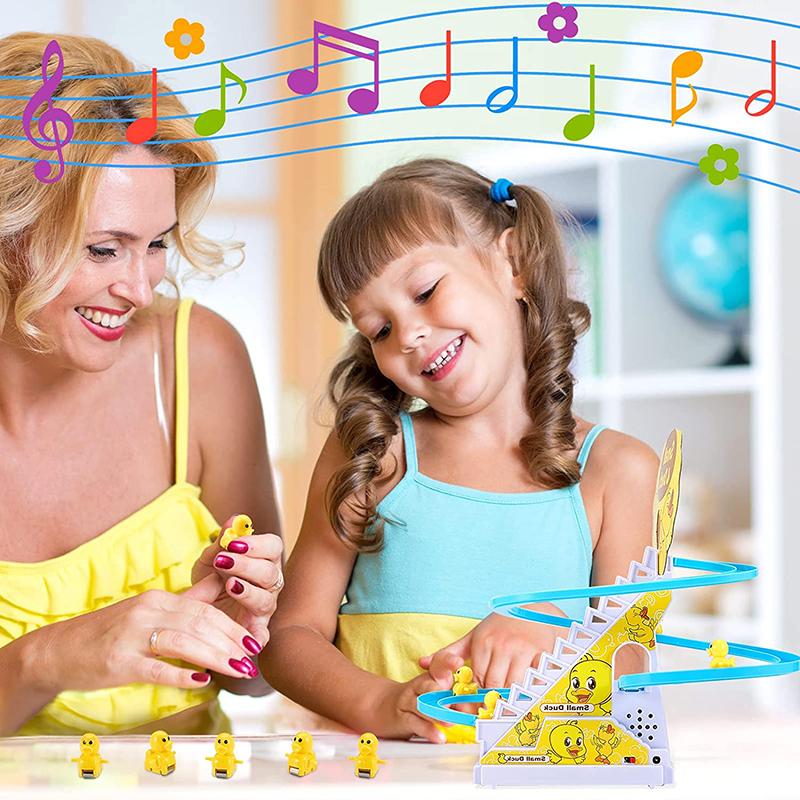 Đồ Chơi Ngộ Nghĩnh Cho Bé Vịt Điện Đường Trượt Đồ Chơi Bé Trai Bé Gái Vịt Leo Cầu Thang Đồ Chơi Đèn LED Cho Bé Tàu Lượn Âm Nhạc Cho Trẻ Em