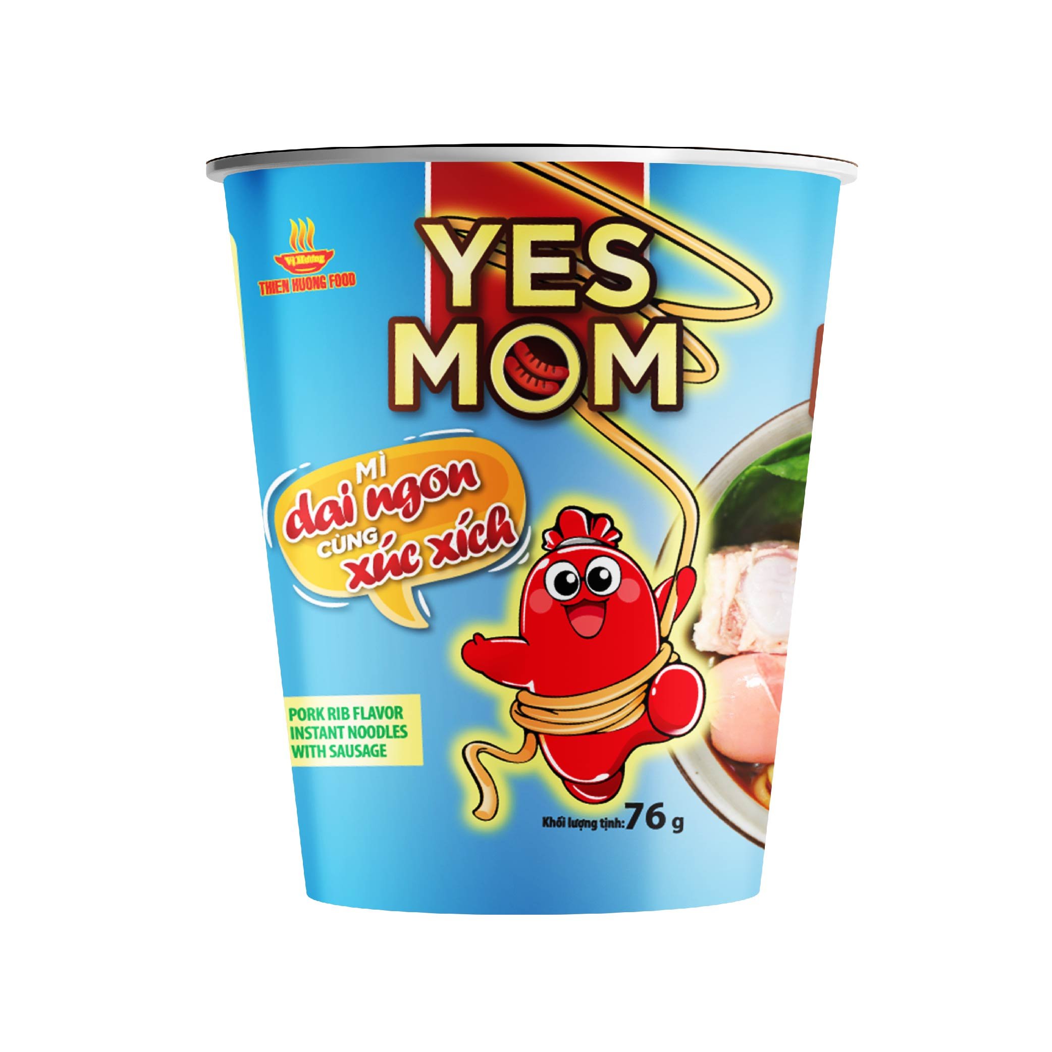 Thùng 24 ly Mì Sườn Heo Yes Mom Có Xúc Xích 76g/ly