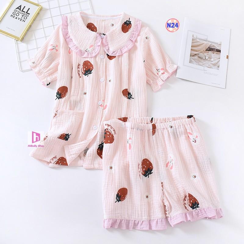 Bộ Pijama Sau Sinh Vải Xô Nhăn - Cộc tay N24