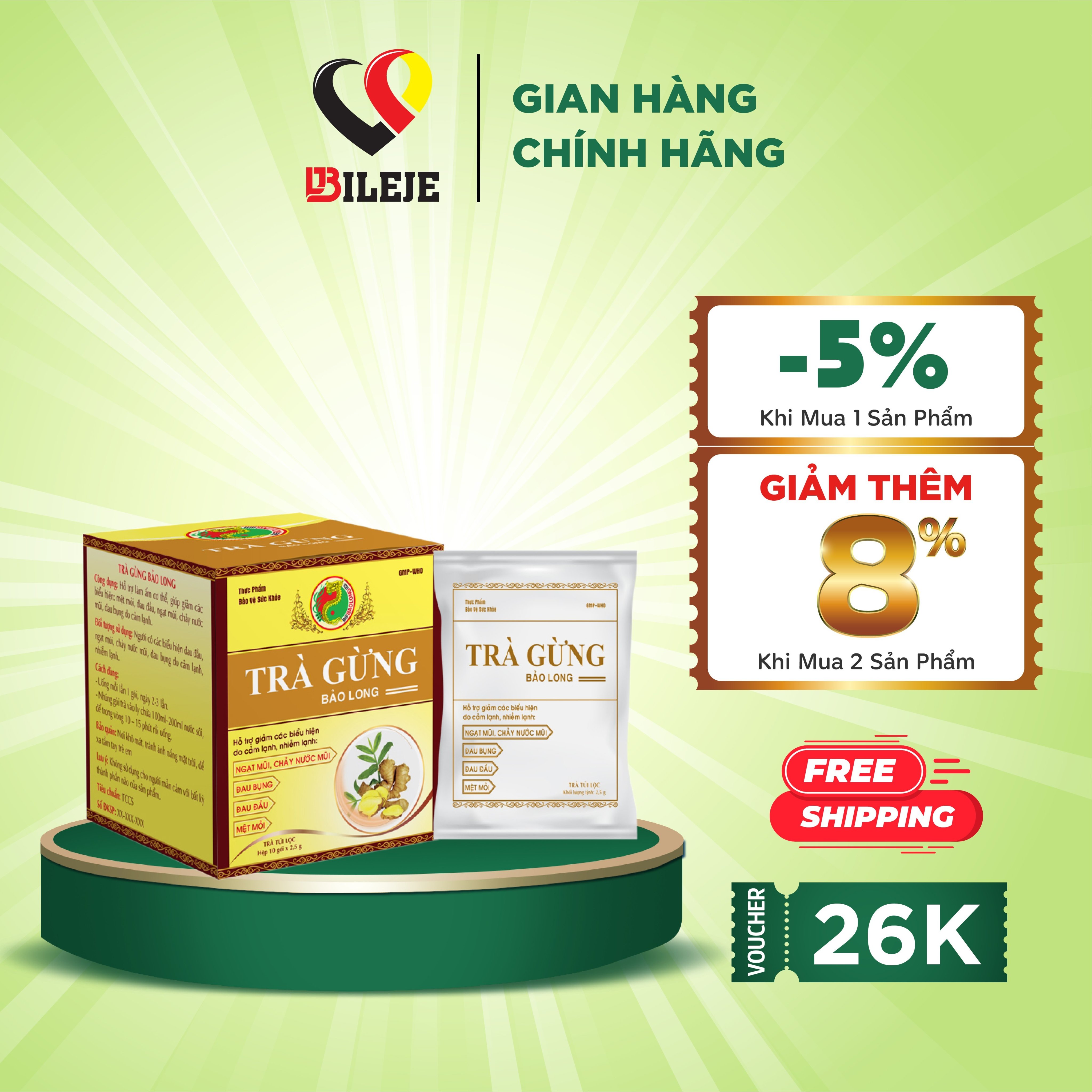 Trà Gừng Thực Phẩm Bảo Vệ Tăng Cường Sức Khỏe - Bảo Long - Hàng Chính Hãng