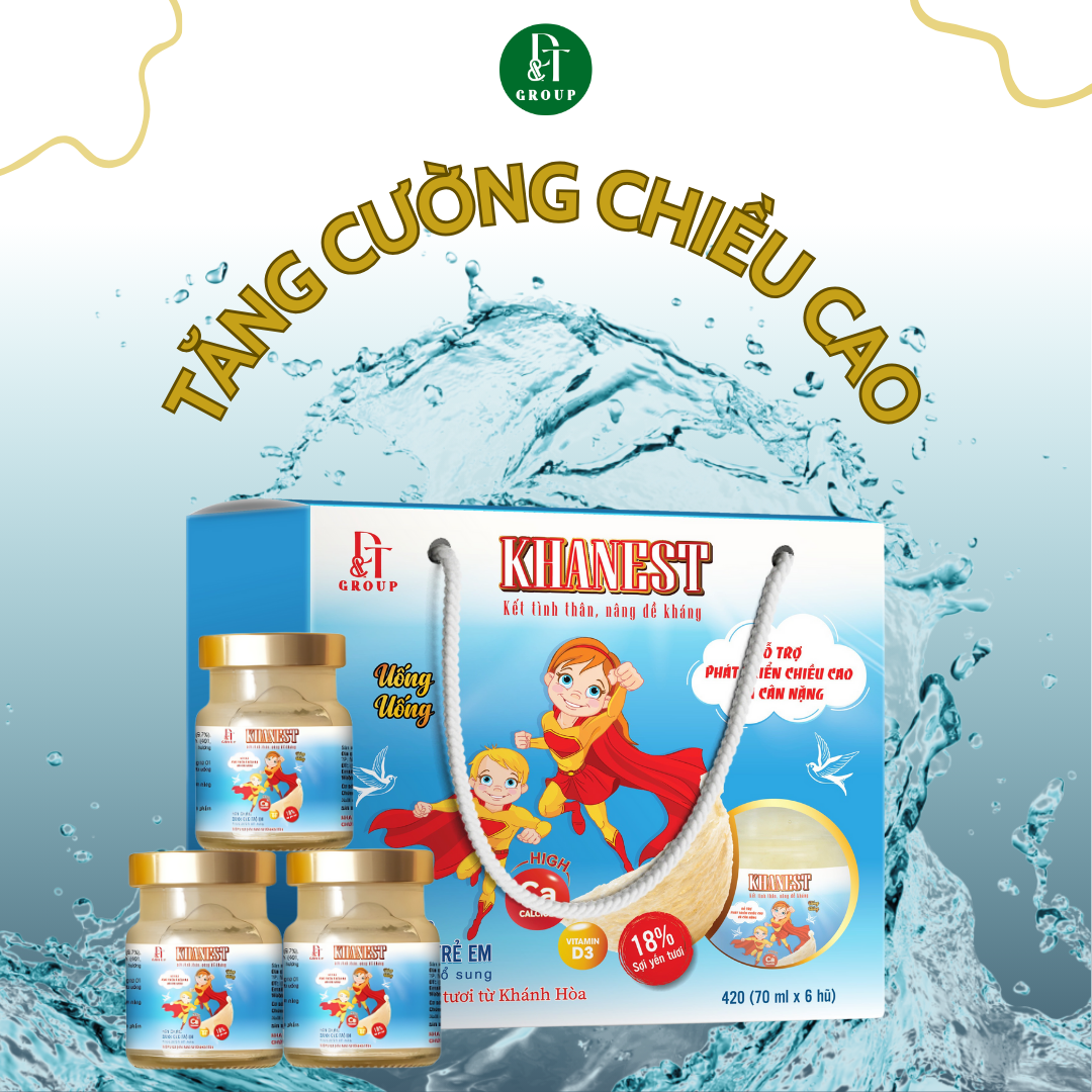 KHANEST - Yến chưng dành cho trẻ em Calcium - Vitamin D3 70ml (túi xách 6 hũ)