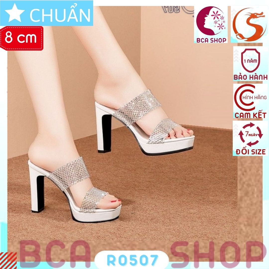 Giày cao gót nữ 8p hở mũi RO507 ROSATA tại BCASHOP đế trụ, quai trong thời trang, họa tiết cách điệu - màu trắng