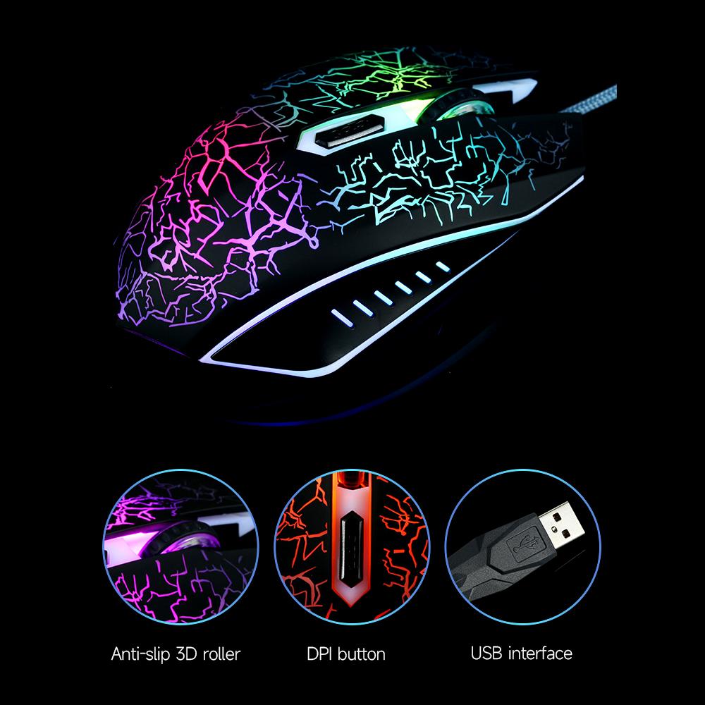 Wired Gaming Mouse Optical Mouse Game-level Engine Colorful Breathing Light 4-gear Adjustable DPI Ergonomic Mice White