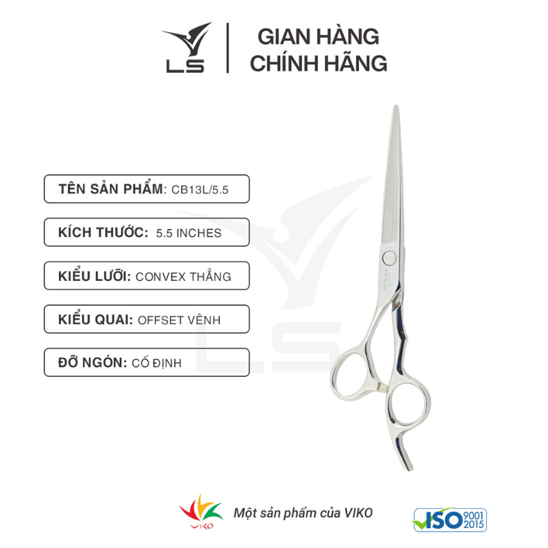 Kéo cắt tóc LS lưỡi thẳng quai offset vênh đỡ ngón cố định CB13L/5.5