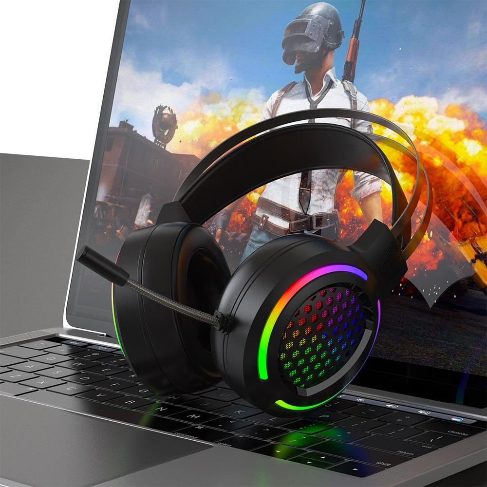 Hollow RGB Gaming Headset Wired Computer Headset Heavy Bass 7.1 Usb Headset With Microphone