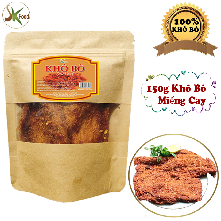 THỊT BÒ KHÔ MIẾNG MỀM ĐẶC BIỆT THƠM NGON HIỆU SK FOOD - TÚI ZIP 150G SANG TRỌNG