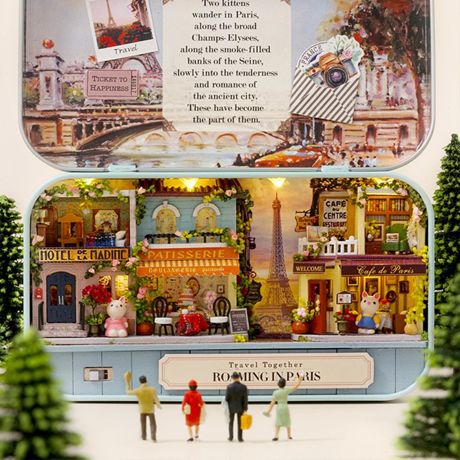 DIY Dollhouse Kit Miniature 3D Theater Retro Tin Box Theatre Models Box with LED Light Creative Craft Sweet Dream House Toy