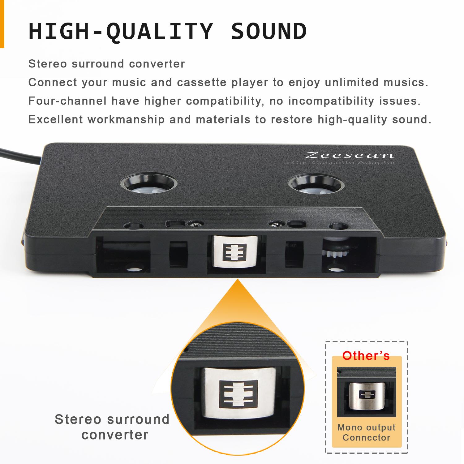 Bộ chuyển đổi băng cassette sang Aux với âm thanh nổi, bộ chuyển đổi băng cassette âm thanh xe hơi cao cấp với giắc cắm tai nghe 3,5 mm
