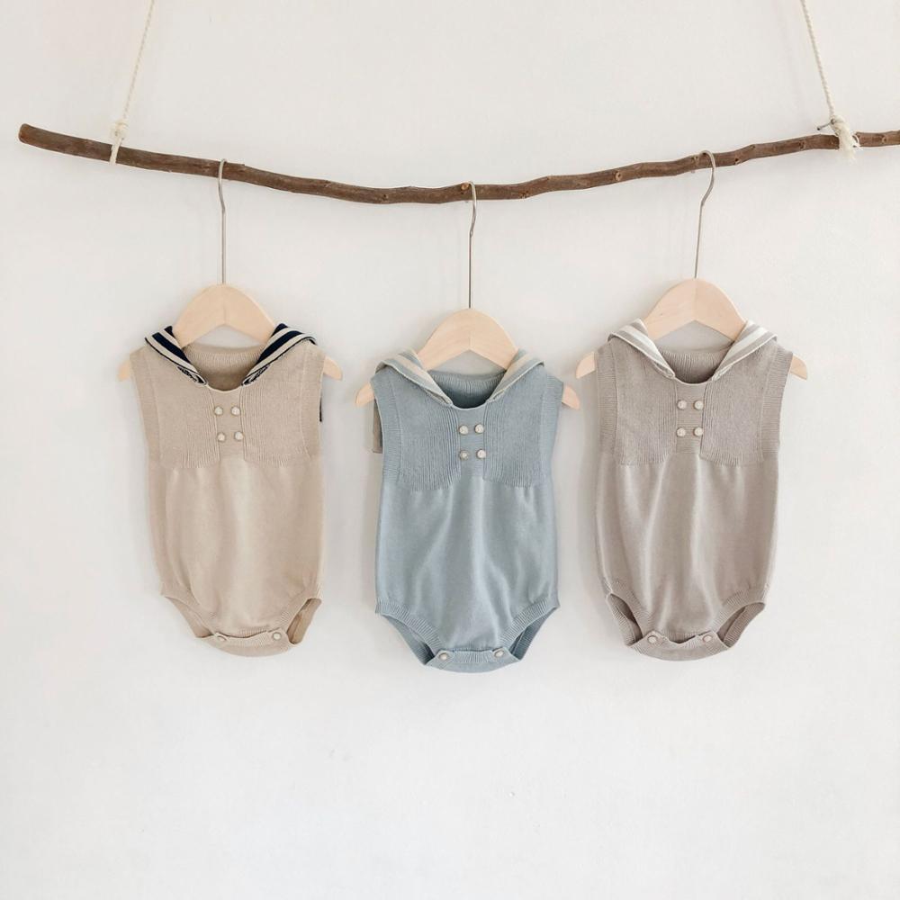 Bé Romper Áo Liền Quần Có Mũ Thủy Thủ Mùa Hè Quần Áo Bé Sơ Sinh Áo Dệt Kim Bé Trai Jumpsuit Sơ Sinh Cho Bé Gái Áo Chống Nắng Áo Liền Quần