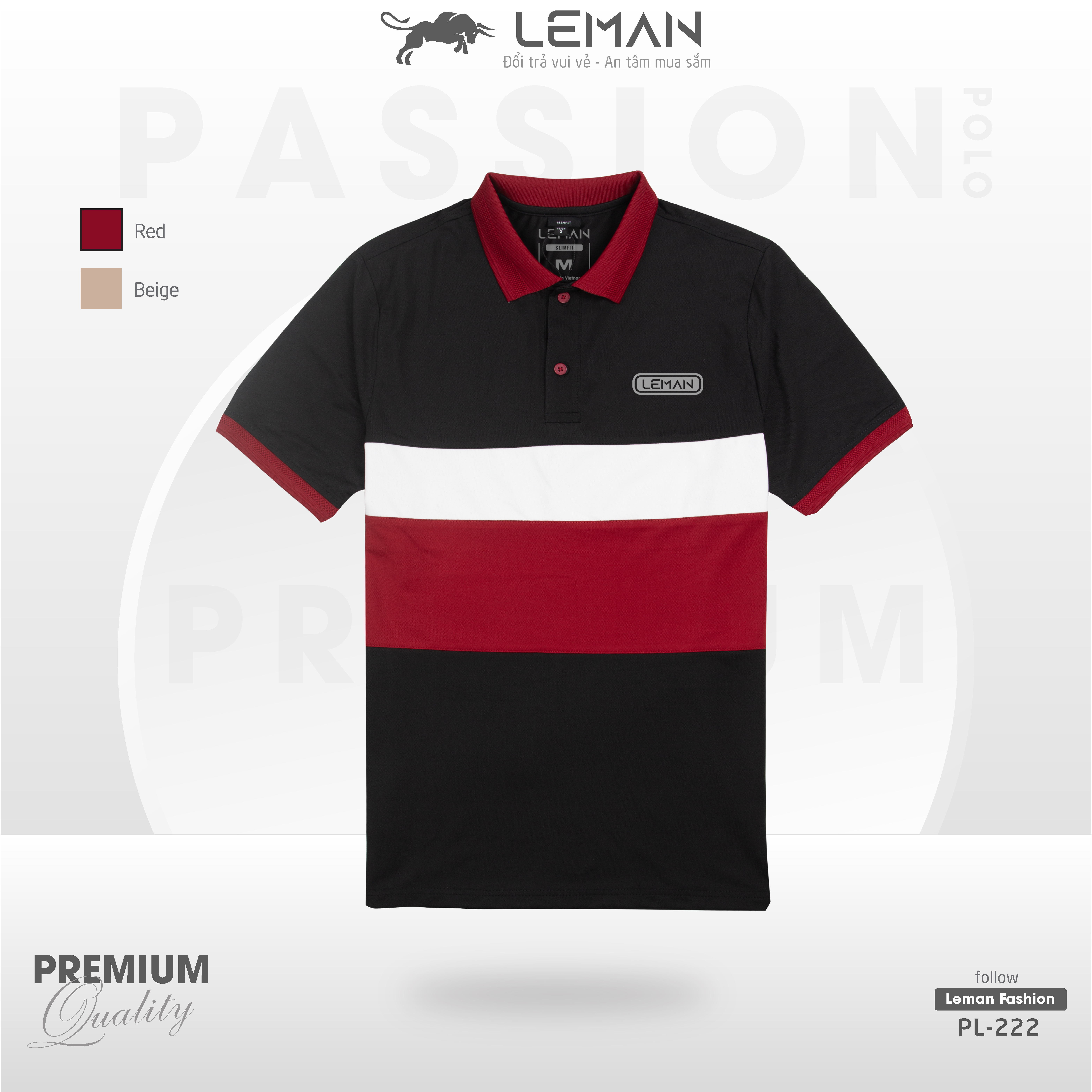 Áo thun polo nam Leman PL222 vải Coolmax pique co giãn Slimfit form