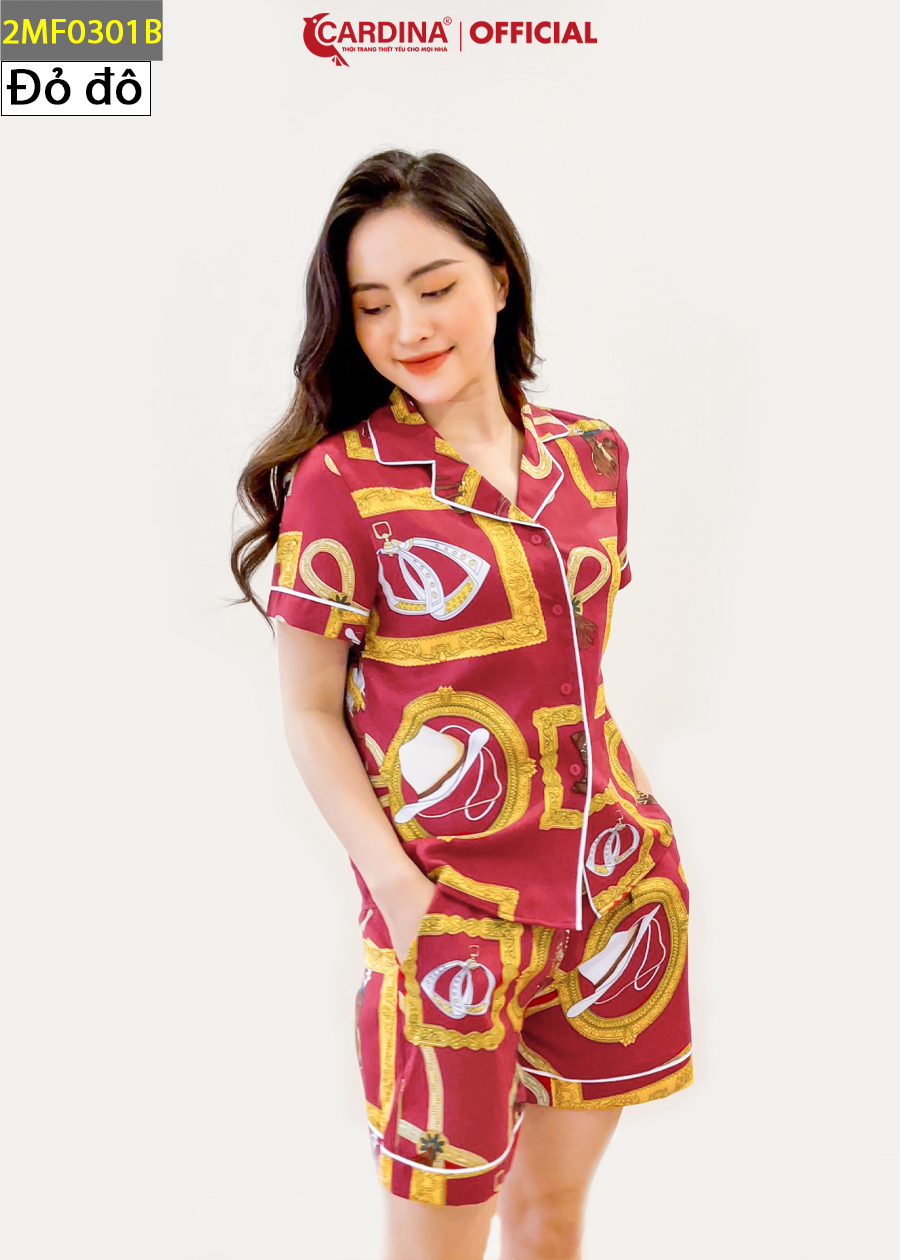 Đồ Bộ Pijama Nữ CARDINA Chất Lụa Mango Áo Cộc Tay Quần Đùi 2MF03