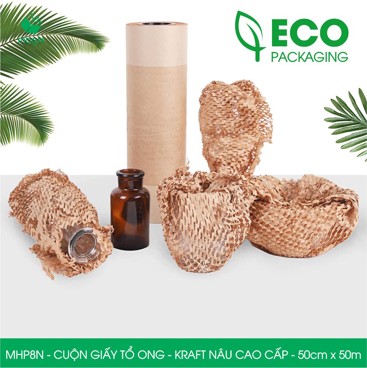 MHP8N - 50cm x 50m - Cuộn giấy tổ ong chống sốc - Kraft nâu Cao Cấp - Giấy gói hàng, gói quà