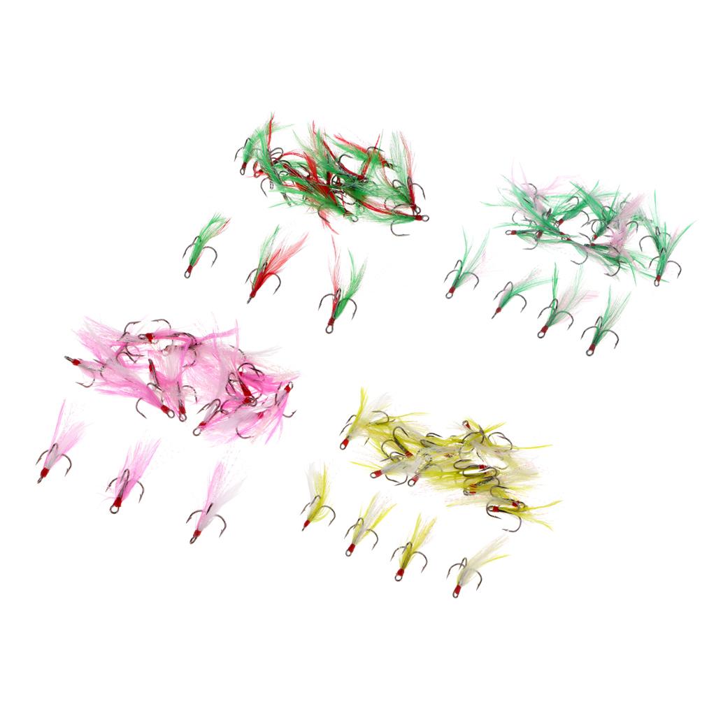 20pcs Feather Fishing Hooks Treble Barbed Squid Fly Tying Lures Baits