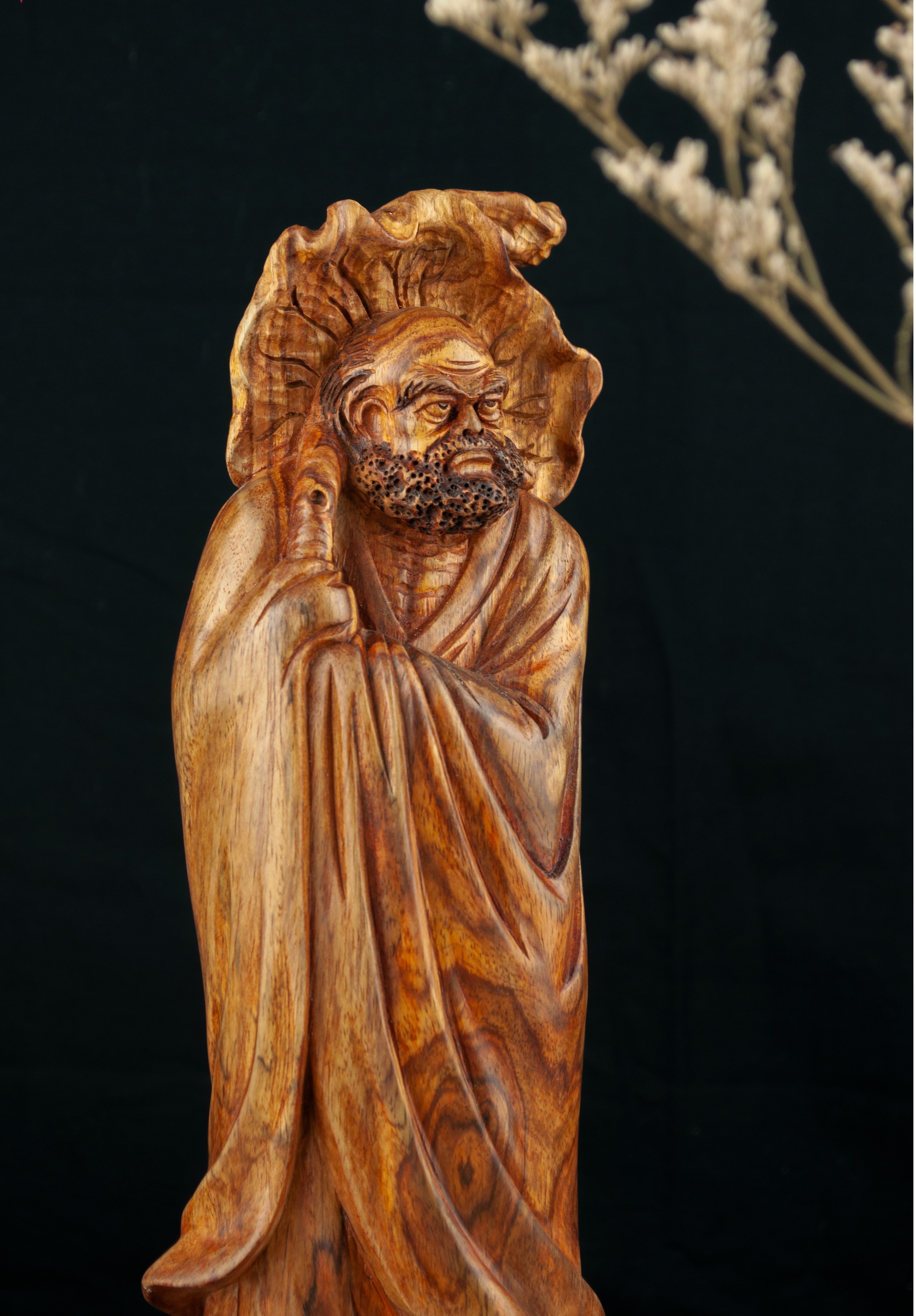 Tượng gỗ mỹ nghệ - Đạt Ma Quá Hải Gỗ Sưa Bắc Đỏ