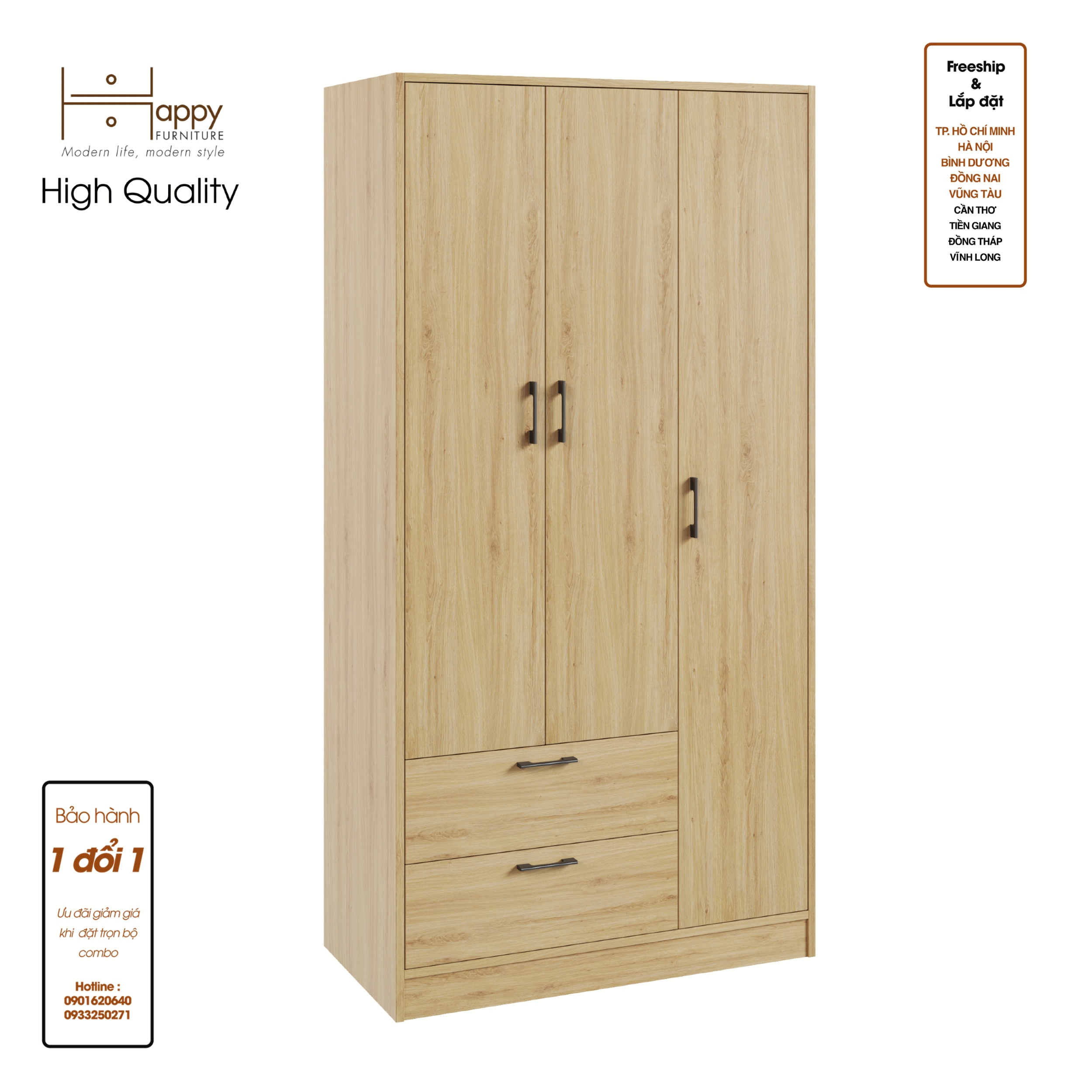 [Happy Home Furniture] SALY ,  Tủ quần áo đa năng - 3 cửa mở ,  92cm x 45cm x 180cm ( DxRxC), TCM_007