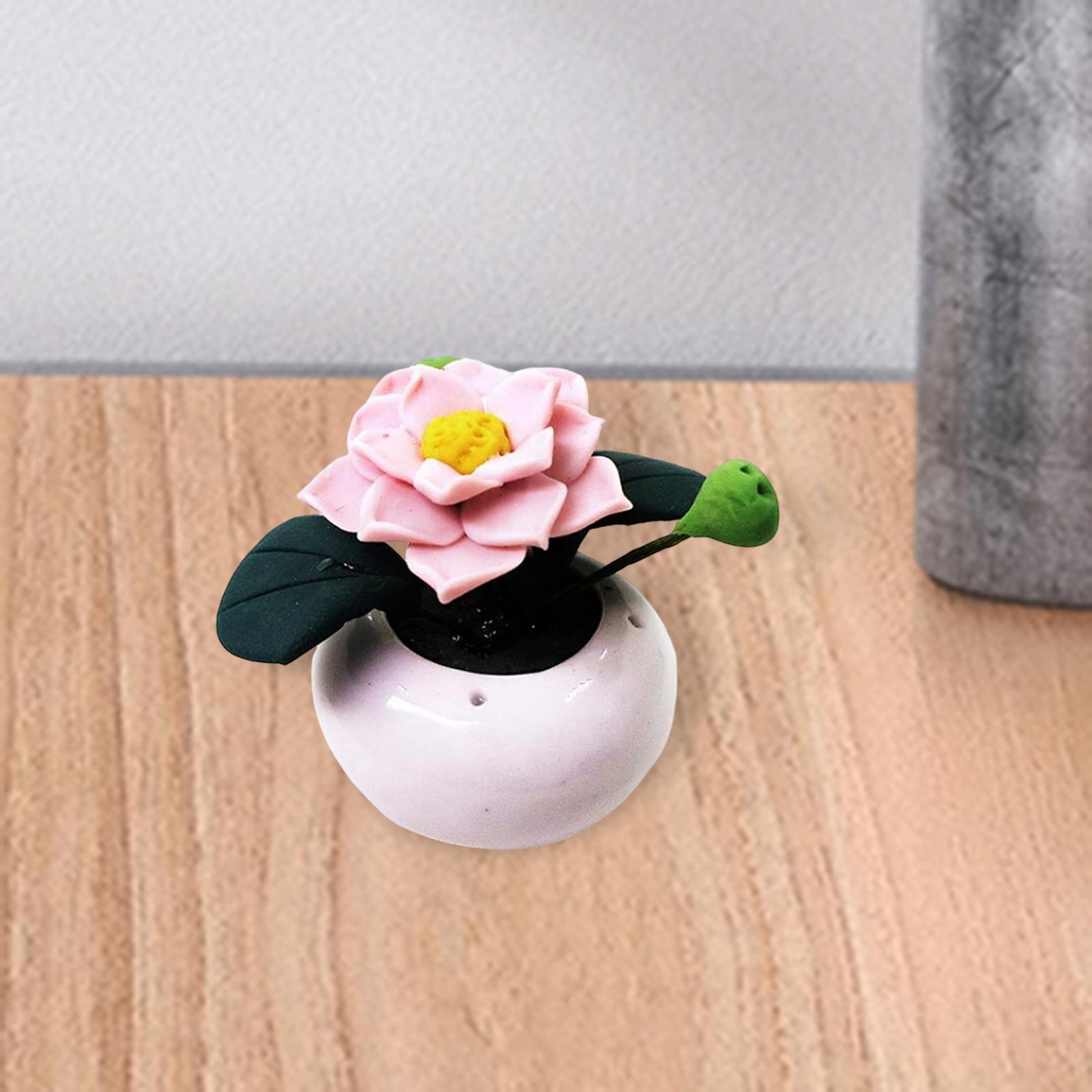 Mini Ceramic Vase Lotus Ornament Micro Landscape Furniture Life Scene 1/12