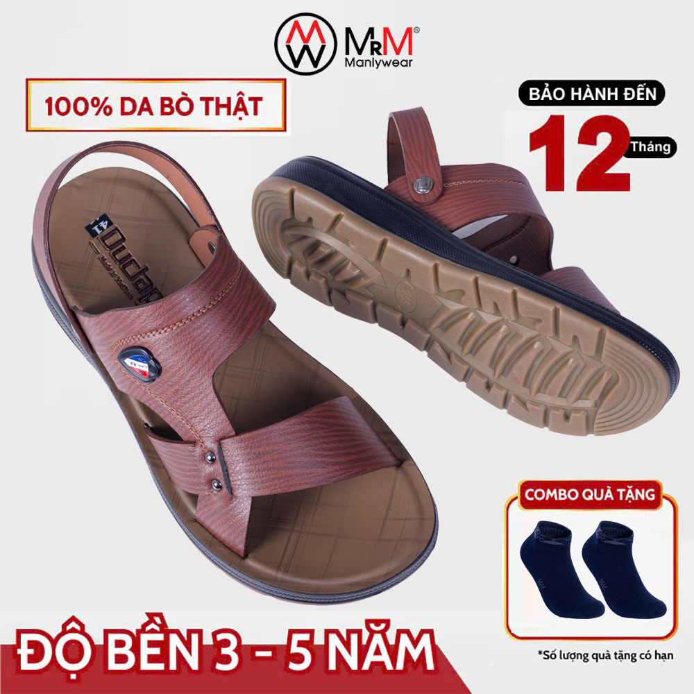 Dép Sandal Nam Da Bò - DC05 Đế Cao Đúc Nguyên Khối, Đường Khâu Chắc Chắn, Đế Massage Mềm Mại Êm Chân