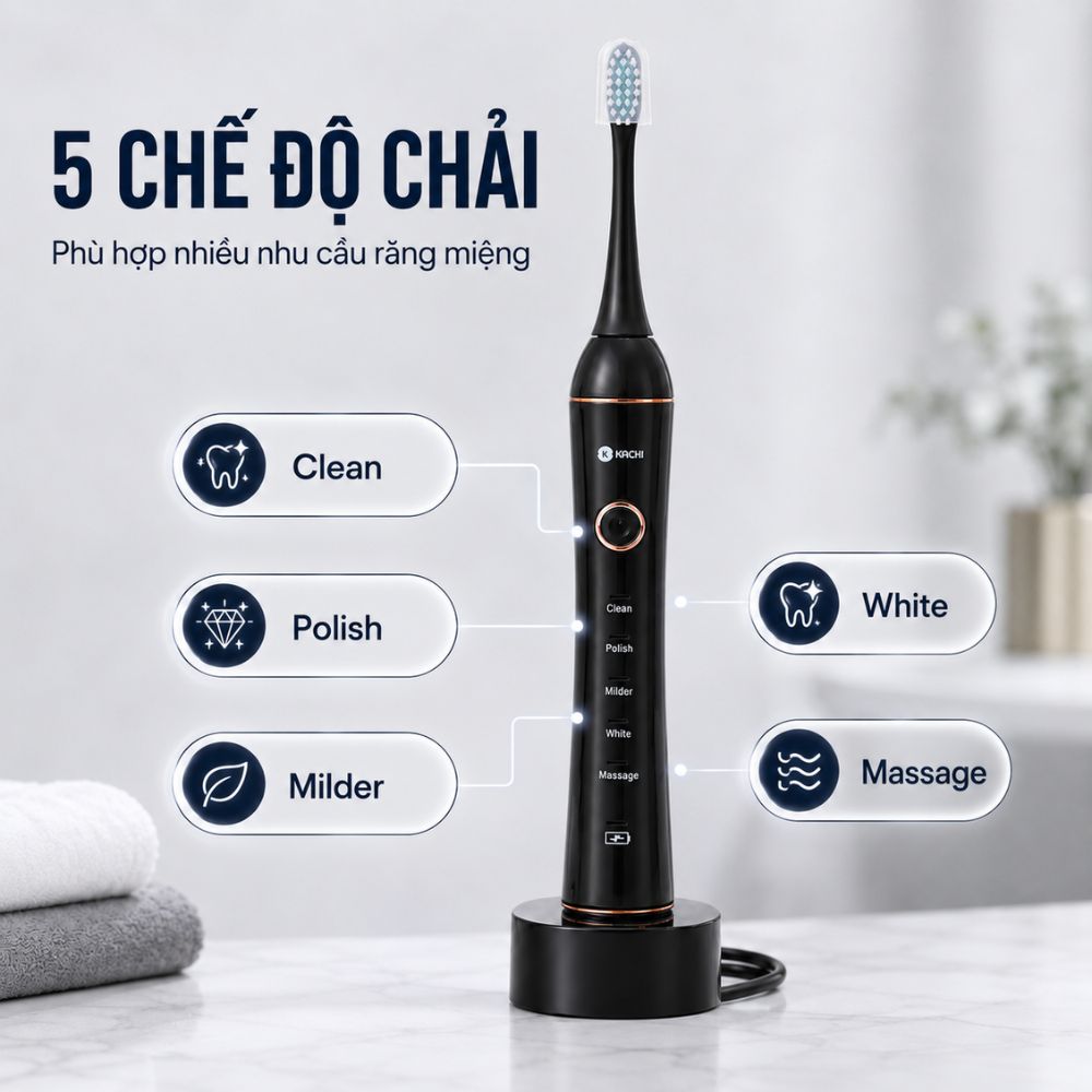 COMBO chăm sóc răng miệng toàn diện Kachi bàn chải điện làm sạch bề mặt răng + tăm nước làm sạch kẽ răng - hàng chính hãng
