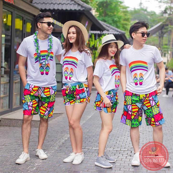 Đồ đi biển nam nữ set nguyên bộ gồm áo thun và quần short có thể mặc gia đình hội nhóm hay cặp đôi DDB46 | DONGPHUCSG
