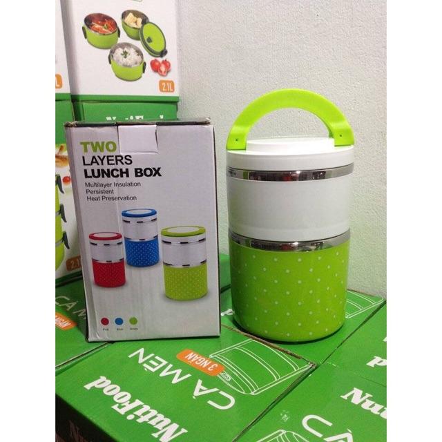 Hộp cơm giữ nhiệt 2 tầng lõi inox