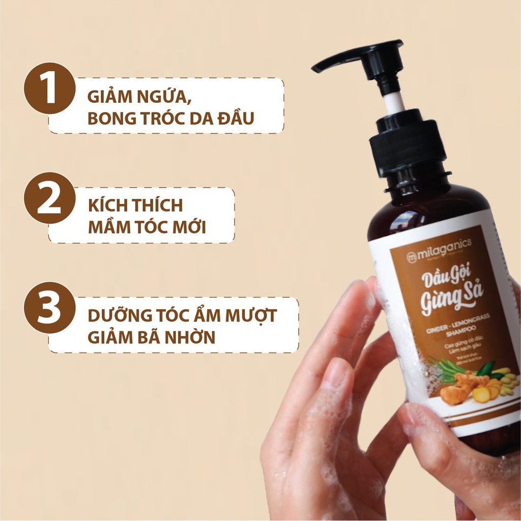 [3 Loại] Dầu Gội Thiên Nhiên Milaganics (Bưởi, Bồ Kết, Gừng Sả)