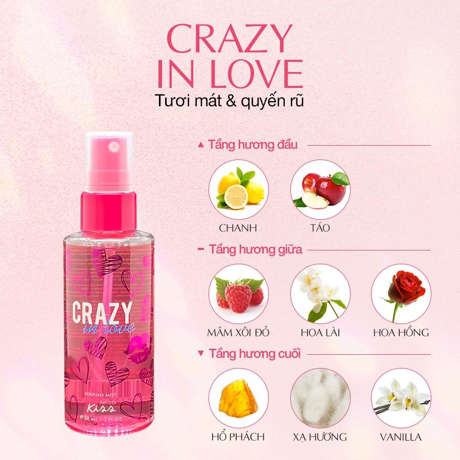 Bộ Đôi Mùi Hương Nước Hoa Malissa Kiss Body Mist Crazy In Love + Fresh Escape