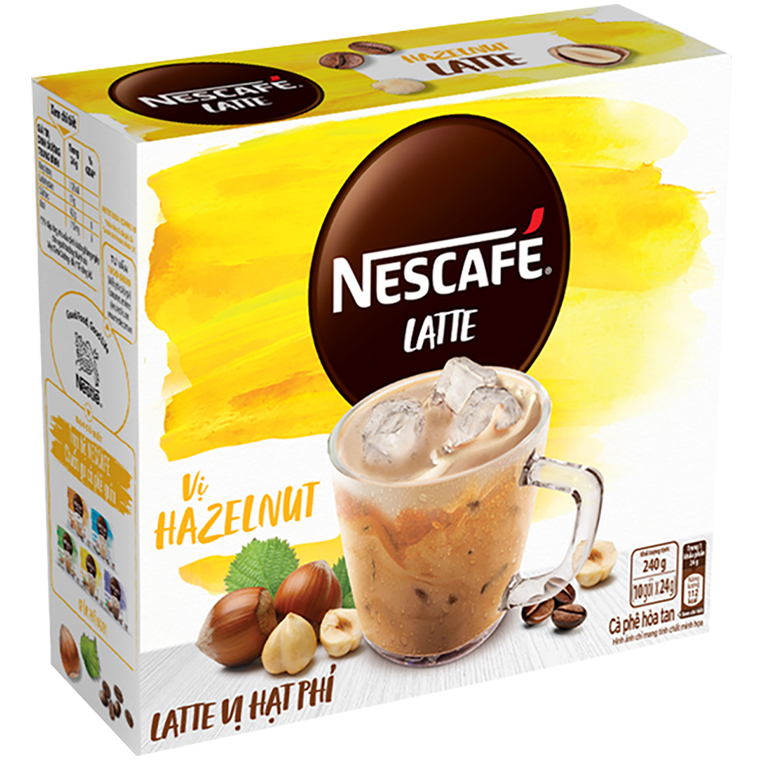 Combo 2 hộp cà phê hòa tan Nescafé Latte sữa hạt vị hạt phỉ (Hộp 10 gói x 24g) - [Tặng túi tote Nescafé - mẫu ngẫu nhiên]