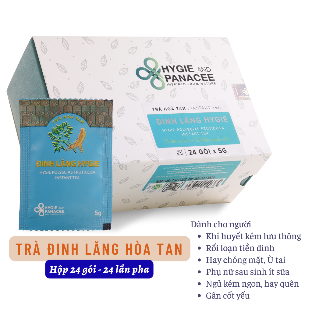 Trà Đinh Lăng - Trà hòa tan Hygie&amp;Panacee Hộp 24 gói 24 lần pha - Ngủ ngon, lợi sữa, giảm chứng hay quên, khỏe gân cốt