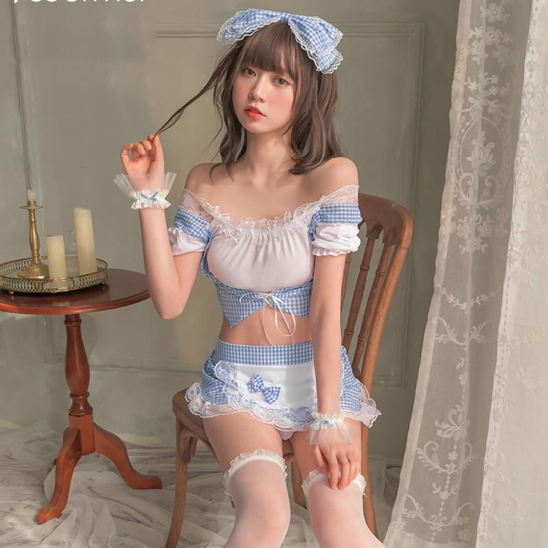 Váy người hầu xanh caro trắng sexy đáng yêu áo croptop váy xòe cosplay cô hầu gái maid dễ thương gợi cảm BIKI HOUSE N772