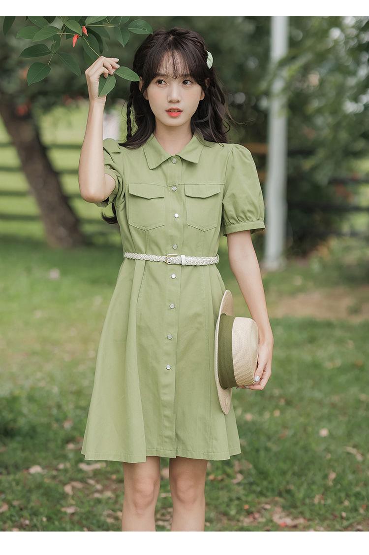 CHENGRUI Tặng thắt lưng, váy ngắn tay, váy ngắn tay, váy mùa hè, váy thắt lưng.