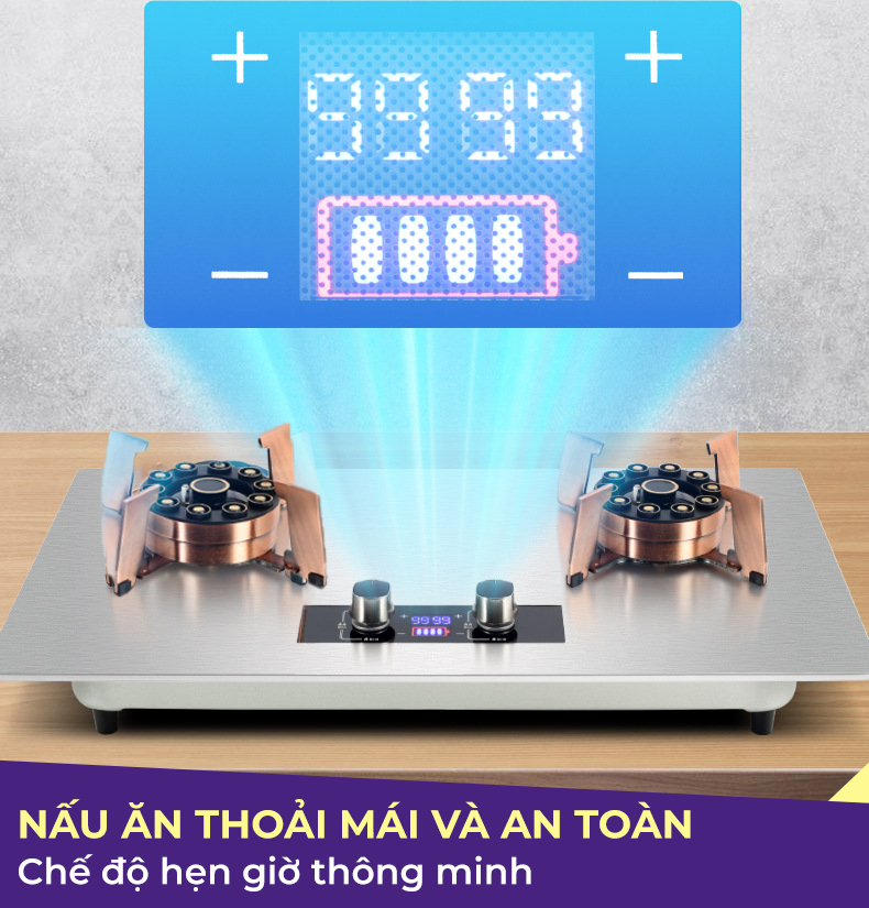 Bếp Gas Đôi GZ599 Thiết Kế Lật Đầu Đốt Vệ Sinh Dễ Dàng, Tích Hợp Chế Độ Hẹn Giờ, Bếp Ga Có 10 Đầu Đốt Mạ Đồng