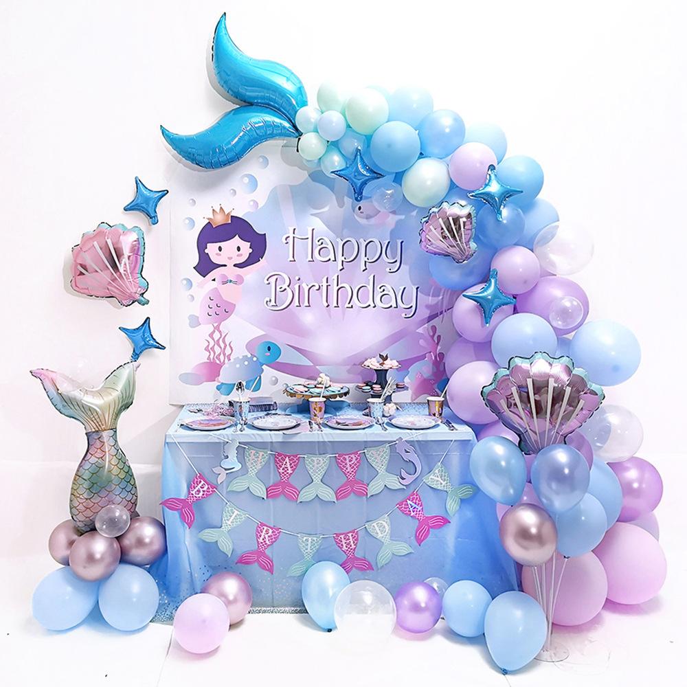 87 PCS Balloon Balloon Kit, Đảng Nàng tiên cá cung cấp cho đồ trang trí tiệc sinh nhật