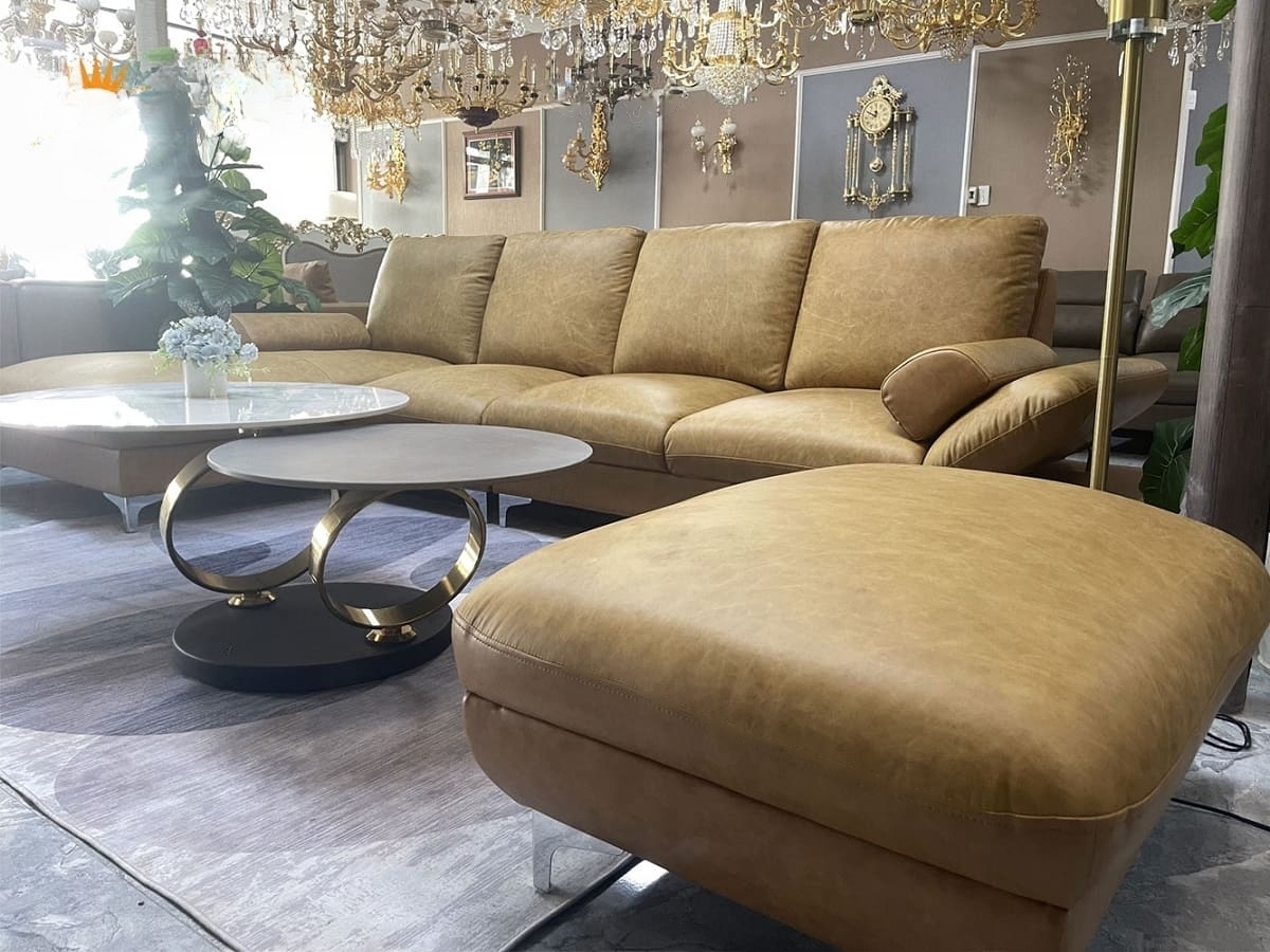 Combo ghế sofa băng da bò Italy Juno sofa màu vàng SFBCT02 hàng cao cấp chuẩn da bò nhập khẩu Ý