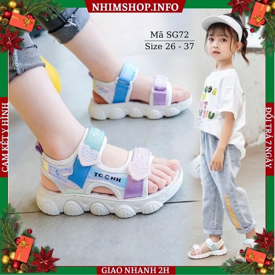 Dép quai hậu sandal bé gái 3 đến 12 tuổi êm thoáng màu tím xanh trắng quai ngang thể thao khỏe khoắn và năng động SG72