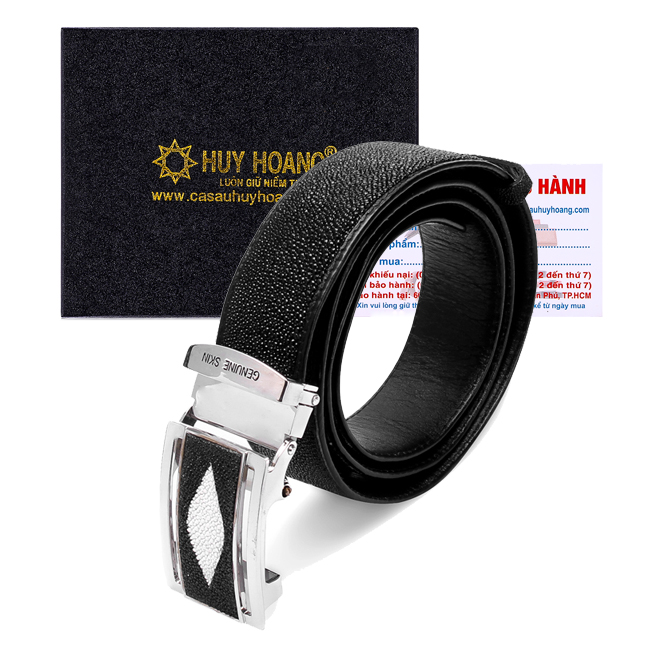 HJ4501-02-03-04 - Thắt lưng nam da cá đuối Huy Hoàng màu đen