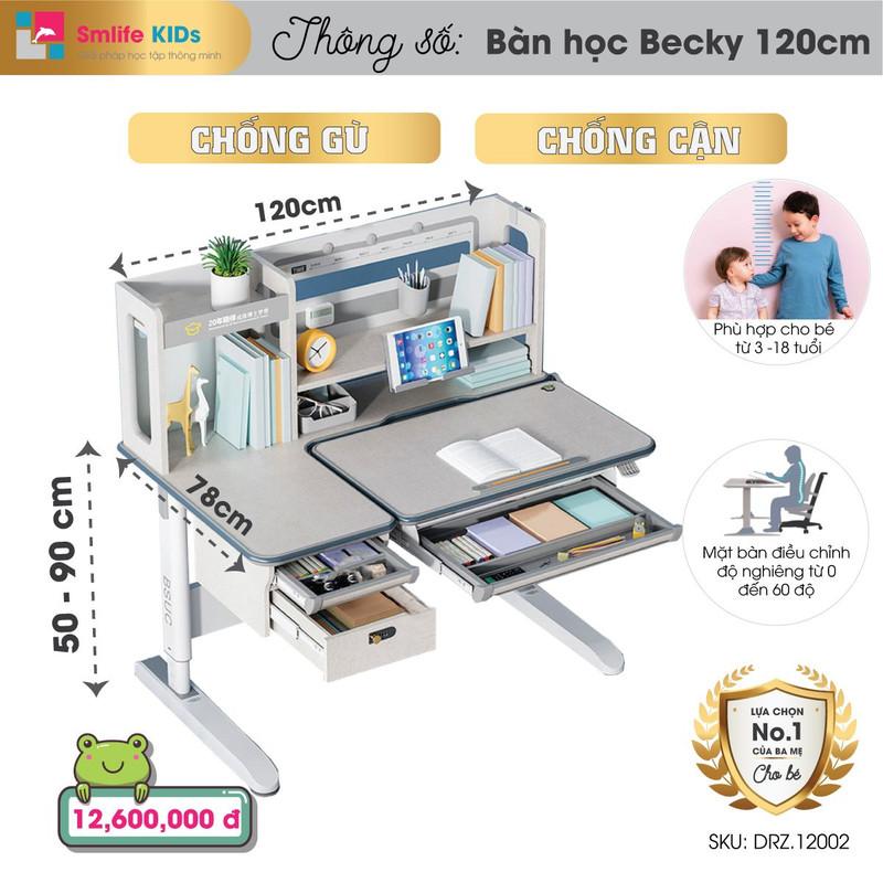 Bàn học thông minh SMLIFE Becky 120cm - DRZ.12002 | 120cm x 78cm x 50-90cm (mặt bàn nâng hạ thuỷ lực)