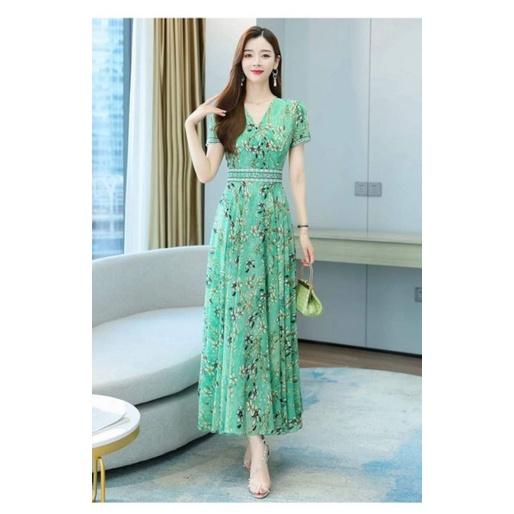 HÀNG NHẬP - ĐẦM MAXI VOAN HOA CỔ ĐẮP CHÉO