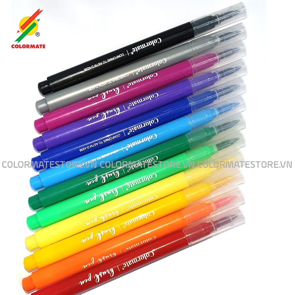 Bút cọ màu nước Colormate Brush Pen, màu nước dạng bút dễ dàng sử dụng bộ 12 bút màu - COLORMATE