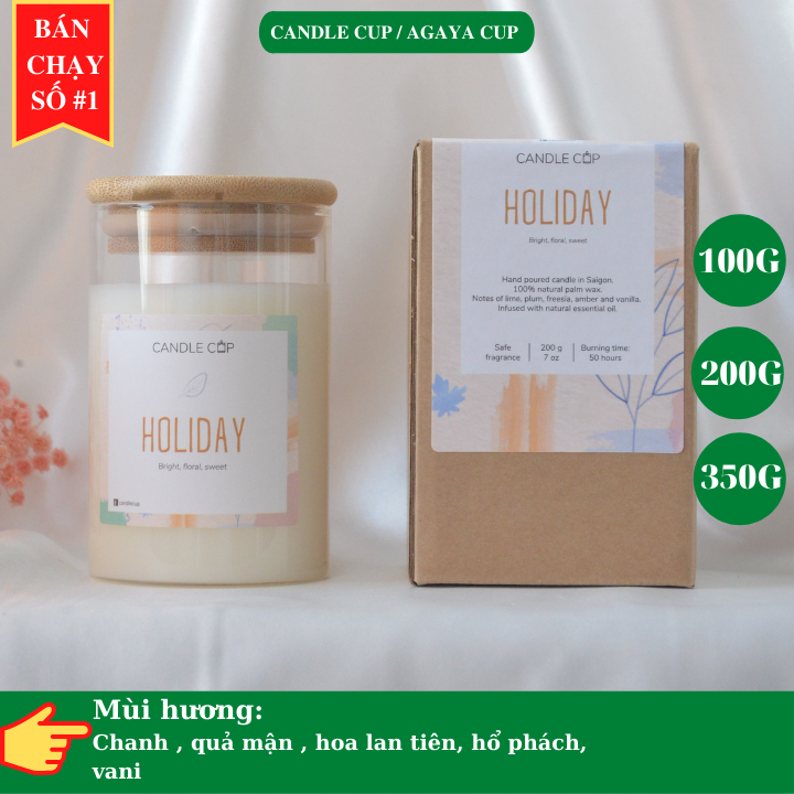 Nến Thơm thiên nhiên AGAYAA Candle Cup hương chanh, quả mận, hoa lan tiên,hổ phách,vani - MÙI HOLIDAY