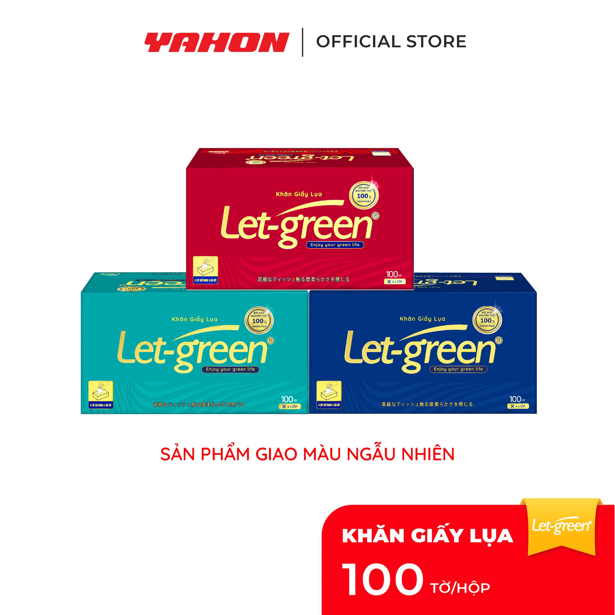 Khăn Giấy Lụa 4 Lớp LET-GREEN 100 Tờ/Hộp, 4 Lớp/Tờ | 100% Bột Giấy Nguyên Thủy
