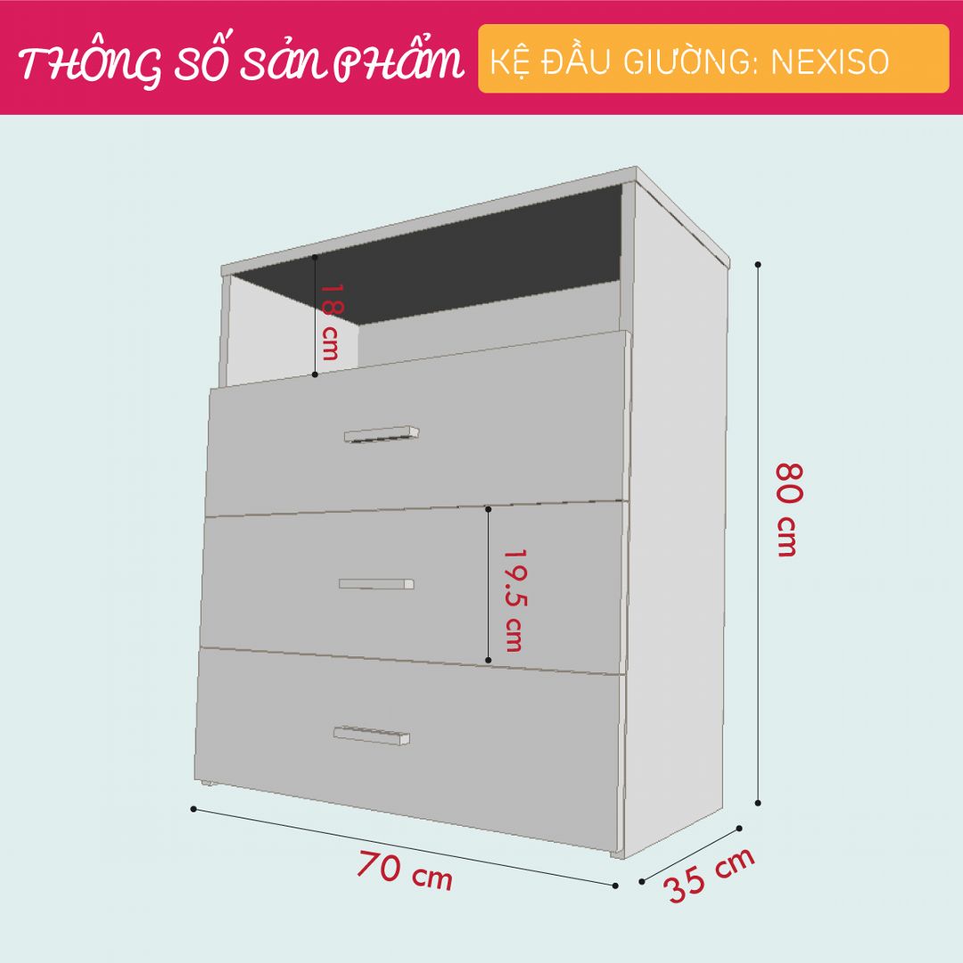 Kệ gỗ đầu giường hiện đại SMLIFE Nexiso | Gỗ MDF dày 17mm chống ẩm | D70xR35xC80cm