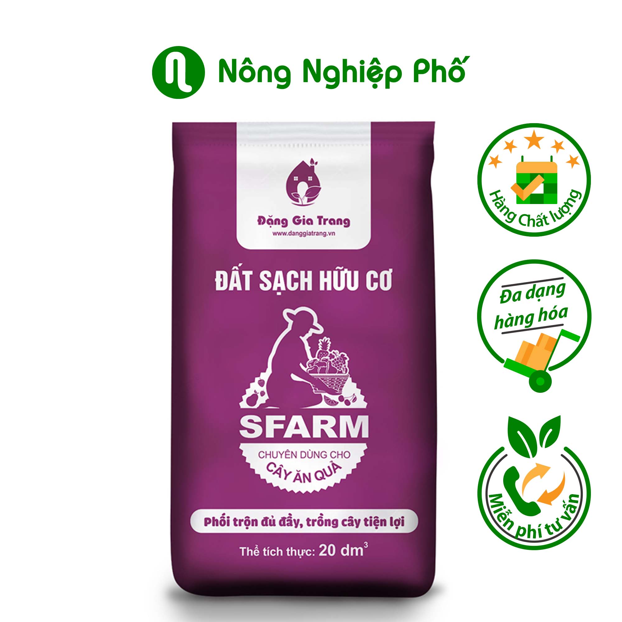 Bao 20 dm3 Đất sạch hữu cơ Sfarm chuyên dùng cho cây ăn quả