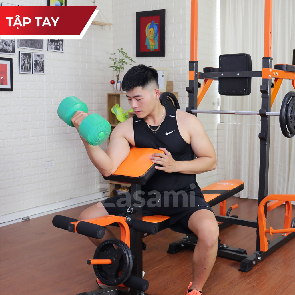 Giàn tạ đa năng kết hợp xà đơn xà kép Zasami 8215 - Kèm 50kg tạ gang, đòn 1m5 - tặng bộ tạ đeo chân