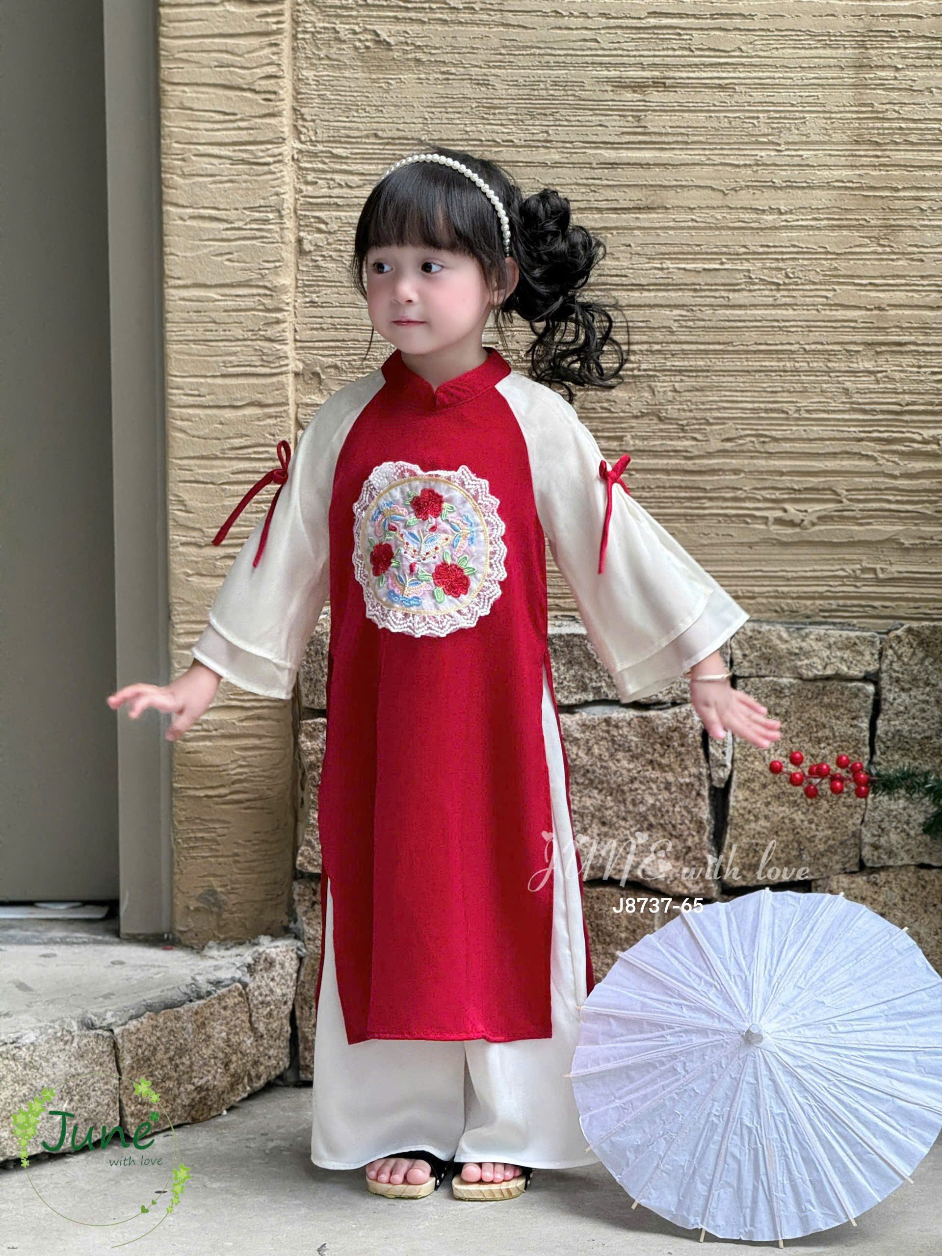 [HỎA TỐC] Bộ áo dài cho bé gái mẫu Hoa phú quý diện tết đón xuân năm mới 10-40kg mềm mát